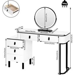 FORGEVIO Dressing Table With LED Lights Dimmable Mirror Vanity in White - thumbnail 2