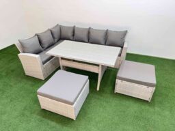 Fimous 8 Seater Rattan Garden Furniture Set with Dining Table Big Footstools in Light Grey - thumbnail 1