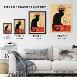 "Artery8 Black Cat Chat Noir Cabaret Vintage Ad Steinlen Wall Art Poster Print in Orange - Size: W12"" x H16""" - thumbnail 3