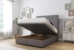 "Sloomy Manhattan Dumfries Ottoman Bed Base-26"" Strutted Headboard in Light Grey - Size: Double" - thumbnail 2