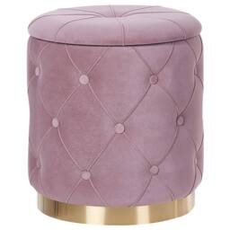 Wyld and Coco Pink Velvet Button Tufted Storage Pouffes Set Gold Base - thumbnail 5