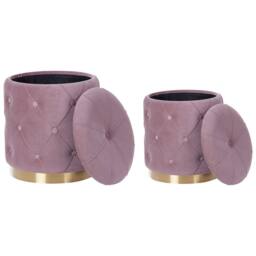 Wyld and Coco Pink Velvet Button Tufted Storage Pouffes Set Gold Base - thumbnail 3