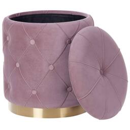 Wyld and Coco Pink Velvet Button Tufted Storage Pouffes Set Gold Base - thumbnail 6