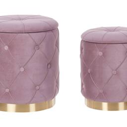 Wyld and Coco Pink Velvet Button Tufted Storage Pouffes Set Gold Base - thumbnail 2