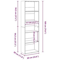 Berkfield Home Bookcase White 60x30x189 cm Engineered Wood - Size: 60 x 30 x 189 cm - thumbnail 9