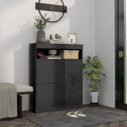 ERGOVEXA High Gloss Shoe Cabinet with 2 Flip Doors - Black - thumbnail 3
