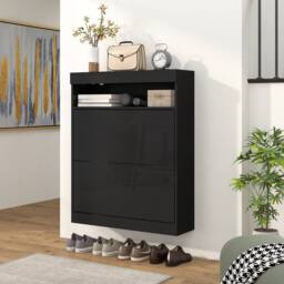 ERGOVEXA High Gloss Shoe Cabinet with 2 Flip Doors - Black - thumbnail 9