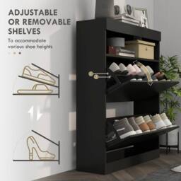 ERGOVEXA High Gloss Shoe Cabinet with 2 Flip Doors - Black - thumbnail 7