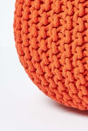 Homescapes Round Cotton Knitted Pouffe Footstool in Burnt Orange - thumbnail 4