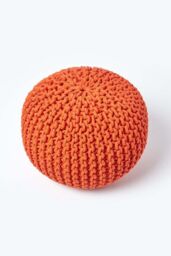 Homescapes Round Cotton Knitted Pouffe Footstool in Burnt Orange - thumbnail 3