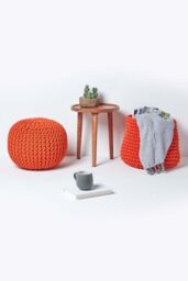 Homescapes Round Cotton Knitted Pouffe Footstool in Burnt Orange - thumbnail 6