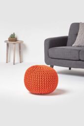 Homescapes Round Cotton Knitted Pouffe Footstool in Burnt Orange - thumbnail 2