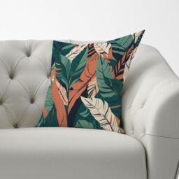 Warren Reed - Designer Autumn Tropical Leaves Cushions in Green - Size: 45 cm x 45 cm - thumbnail 2