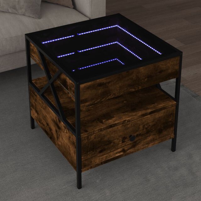 Berkfield Home Coffee Table with Infinity LED Smoked Oak 50x50x51 cm in Brown - Size: 50 x 50 x 51 cm - image 1
