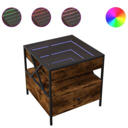 Berkfield Home Coffee Table with Infinity LED Smoked Oak 50x50x51 cm in Brown - Size: 50 x 50 x 51 cm - thumbnail 2