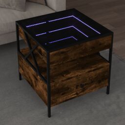 Berkfield Home Coffee Table with Infinity LED Smoked Oak 50x50x51 cm in Brown - Size: 50 x 50 x 51 cm - thumbnail 1