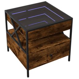 Berkfield Home Coffee Table with Infinity LED Smoked Oak 50x50x51 cm in Brown - Size: 50 x 50 x 51 cm - thumbnail 3