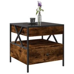 Berkfield Home Coffee Table with Infinity LED Smoked Oak 50x50x51 cm in Brown - Size: 50 x 50 x 51 cm - thumbnail 5