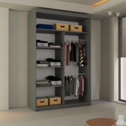 Sliding Wardrobes 4U Ribon Sliding Mirror Door Wardrobe 120cm X 217cm in Grey - Size: 120 cm X 217 cm - thumbnail 4