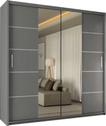 Sliding Wardrobes 4U Ribon Sliding Mirror Door Wardrobe 120cm X 217cm in Grey - Size: 120 cm X 217 cm - thumbnail 2