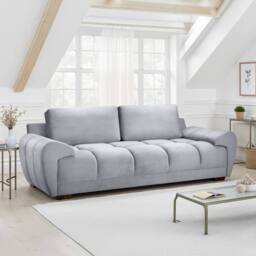 Furnishings For Less UK Zura Grey Fabric Large 3 Seater Sofa Pillow Back Wooden Legs - thumbnail 1