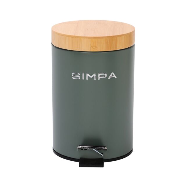 simpa 3L Soft-Closing Pedal Dustbin with Bamboo Lid in Green - image 1
