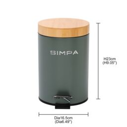 simpa 3L Soft-Closing Pedal Dustbin with Bamboo Lid in Green - thumbnail 5