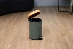 simpa 3L Soft-Closing Pedal Dustbin with Bamboo Lid in Green - thumbnail 2