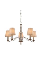 Netlighting Astaire 5 Light Multi Arm Ceiling Pendant Satin Nickel Natural Tc Fabric E14 in Grey