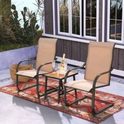 VOGREX 2 Pack High C-Spring Motion Outdoor Patio Dining Chairs in Natural - thumbnail 6