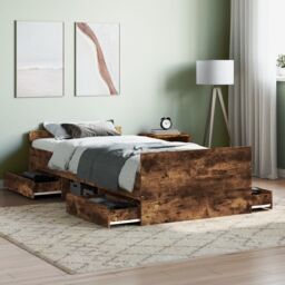 Berkfield Home Bed Frame with Headboard & Footboard Smoked Oak 90x200 cm in Brown - thumbnail 1