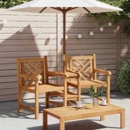 Berkfield Home Outdoor Chairs with Shelf Lattice with Storage Brown Solid teak wood - thumbnail 4