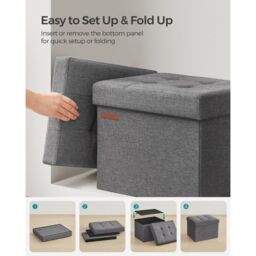 SONGMICS Small Rectangular Foldable Storage Ottoman Foot Rest Living Room in Dark Grey - thumbnail 5