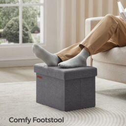 SONGMICS Small Rectangular Foldable Storage Ottoman Foot Rest Living Room in Dark Grey