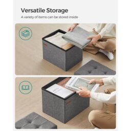 SONGMICS Small Rectangular Foldable Storage Ottoman Foot Rest Living Room in Dark Grey - thumbnail 4