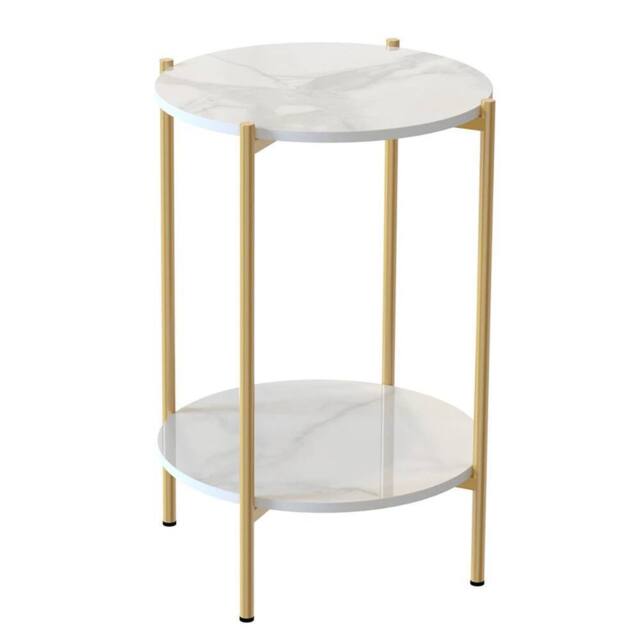 Nordara Gold 2 Tier Round Marble End Table Coffee Table Open Nightstand - image 1