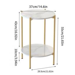 Nordara Gold 2 Tier Round Marble End Table Coffee Table Open Nightstand - thumbnail 2