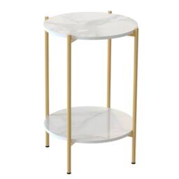 Nordara Gold 2 Tier Round Marble End Table Coffee Table Open Nightstand - thumbnail 1