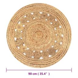 Berkfield Home Soft Area Rug Braided Design Jute 90 cm Round in Beige - Size: 100 cm diameter - thumbnail 5