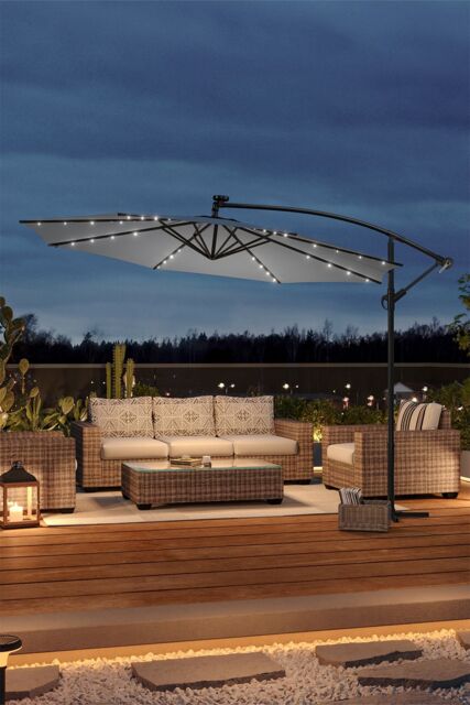 Living and Home 3m Cantilever Garden Parasol with LED Light（Base is not included） in Grey - image 1