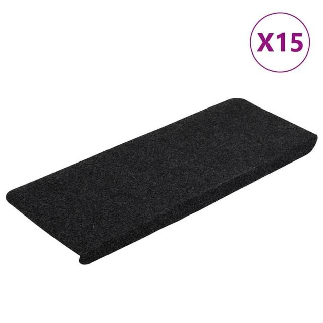 Berkfield Home Stair Mats Self-adhesive 15 pcs 65x24.5x3.5 cm Black - Size: Medium - image 1