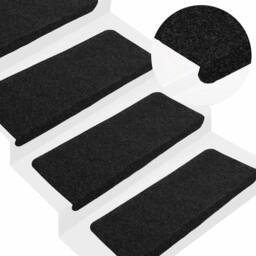 Berkfield Home Stair Mats Self-adhesive 15 pcs 65x24.5x3.5 cm Black - Size: Medium - thumbnail 2