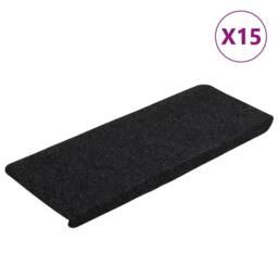 Berkfield Home Stair Mats Self-adhesive 15 pcs 65x24.5x3.5 cm Black - Size: Medium - thumbnail 1