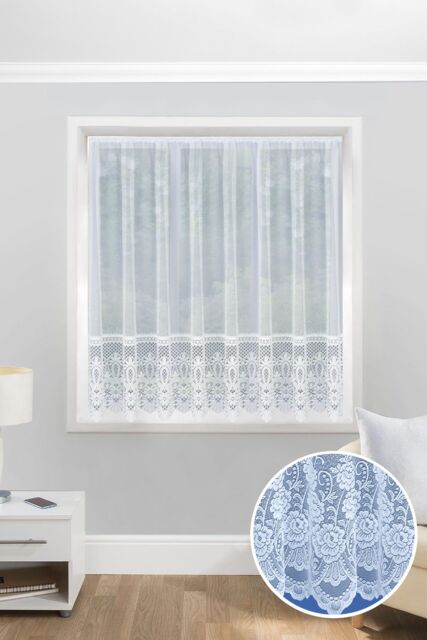 Tyrone Textiles Traditional Floral Heavy Lace Sheer Net Curtain Panel in White - Size: 200 cm width x 114 cm drop - image 1