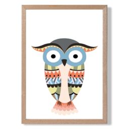 ARTZE Totem Owl Tribal Animal Framed Print SIZE: A3 with Oak Frame in Grey - Size: A2