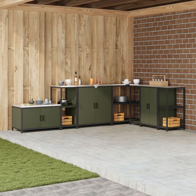 Berkfield Home Kitchen Storage Shelf with Storage Olive green Steel - image 1