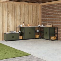 Berkfield Home Kitchen Storage Shelf with Storage Olive green Steel - thumbnail 1