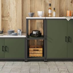 Berkfield Home Kitchen Storage Shelf with Storage Olive green Steel - thumbnail 4