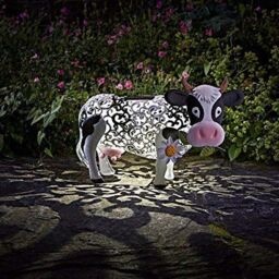 Marco Paul 26cm White Metal Solar Silhouette Cow Ornament