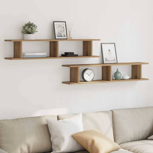 Berkfield Home Wall Shelves 2 pcs Artisan Oak 105x18x20 cm Engineered Wood in Brown - Size: 105 x 18 x 20 cm - image 1